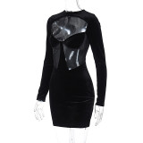 Sexy Hollow Out See Through Long Sleeve Mini Dress BLG-D3B15080A