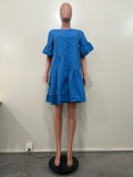 Solid Color Flare Sleeve Midi Dress OD-8584