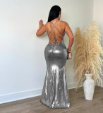 Sexy V-Neck Metallic Skinny Evening Dress AIL-264
