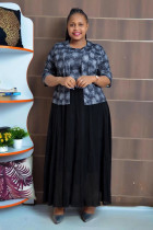 Plus Size Print Coat And Maxi Dress Two Piece Set GJXI-510