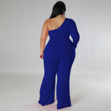 Plus Size Hot Drill Mesh Patchwork Single Shoulder Jumpsuit GDAM-218275