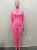 Heart Hot Drill Solid Color Set Two Piece Pants Set BN-9439