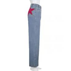 Pentagonal Contrast Color Straight Jeans  GQLF-6002