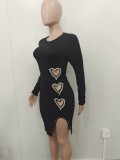 Solid Color Heart Shape Hot Drilling Mini Dress  BN-9442