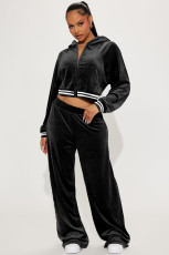 Fashion Rib Splicing Hoodies Two Piece Pants Set YD-8798