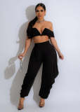 Sexy One Shoulder Deep V Neck Pleated Pants Set NY-10696