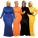 Plus Size Solid Color Long Sleeve Maxi Dress HNIF-OPP056