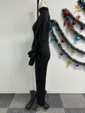 Pleated Lantern Sleeve Wide Leg Jumpsuit NY-10697