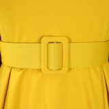 Long Sleeve O Neck Big Swing Midi Dress (With Waist Belt) GATE-D418