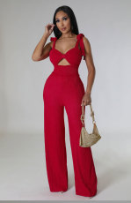 Sleeveless Tie Up Solid Color Jumpsuit XHXF-8669