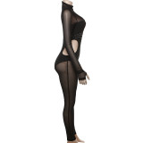 Mesh Splicing Hot Drill Tight Jumpsuit DLSF-K23Q38138