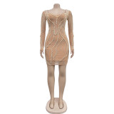Mesh Hot Drill Long Sleeve Mini Dress BY-6777