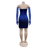 Solid Color Velvet Sexy Pleated Mini Dress BY-6803