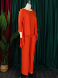 Solid Color Irregular Tops And Wide Leg Pant 2 Piece Set GMLF-D3260