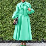 Tie Lantern Sleeve Bowknot Big Swing Midi Dress GMLF-B1-D427