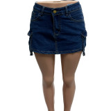 Fashion Multi-pocket Slim Denim Skirt QXTF-82051