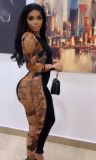 Printed Patchwork Color Blocking Long Sleeve Two Piece Set NY-10709