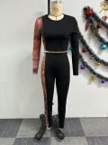 Printed Patchwork Color Blocking Long Sleeve Two Piece Set NY-10709