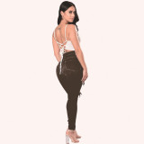 Fashion High Waist Holes Pencil Jeans GXJF-Amy33-207sj28