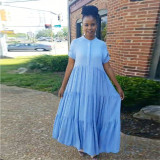 Solid Color Short Sleeve Loose Knit Maxi Dress GRNH-28302