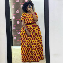Print Loose Short Sleeve Wide Leg Pants 2 Piece Set NY-10710