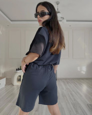 Short Sleeve Loose Tie Up Two Piece Short Set SSNF-211410