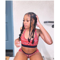 Print Vest Shorts Yoga Two Piece Set QXTF-8852
