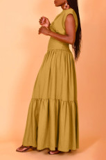 Solid Color Sleeveless Wrinkled Loose Maxi Dress BGN-301