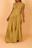 Solid Color Sleeveless Wrinkled Loose Maxi Dress BGN-301