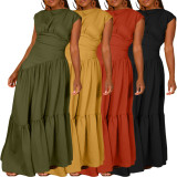 Solid Color Sleeveless Wrinkled Loose Maxi Dress BGN-301