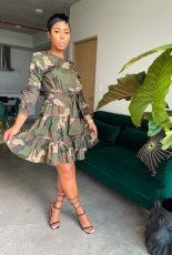 Camouflage Print Tie Up Midi Dress AIL-176