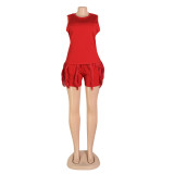 Sleeveless Vest And Tassel Shorts Two Piece Set AIL-236