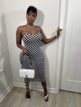 Plaid Print Sling Backless Midi Dress BGN-158