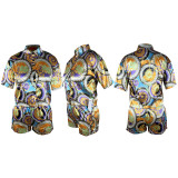 Casual Print Short Sleeve Shirt And Short 2 Piece Set TE-4598