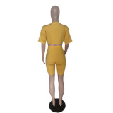 Solid Color Long Flutter Short Sleeve Shorts 2 Piece Set QXTF-8889