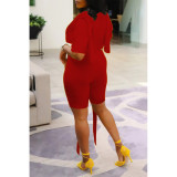 Solid Color Long Flutter Short Sleeve Shorts 2 Piece Set QXTF-8889