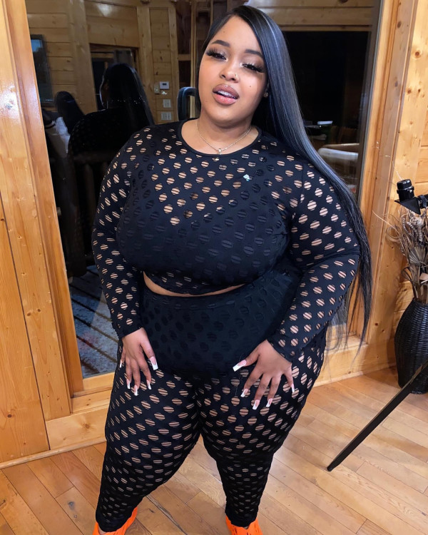 Plus Size Tight See-Through Fishing Net Pants Set QYXZ-9106