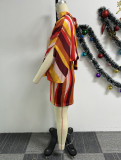 Colorful Striped Printed Tie Up Bat Sleeve Dress NY-10723