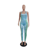 Print Patchwork Halter Backless Jumpsuit QYXZ-9926