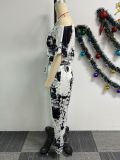 Print Short Sleeve One Shoulder Jumpsuit NY-10720