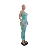 Print Patchwork Halter Backless Jumpsuit QYXZ-9926