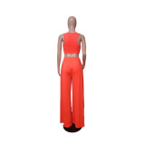 Solid Color Loose Sleeveless Two Piece Pants Set QYXZ-9932