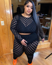 Plus Size Tight See-Through Fishing Net Pants Set QYXZ-9106