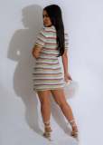 Lapel Neck Stripe Knits Mini Dress OSM-4450