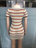 Lapel Neck Stripe Knits Mini Dress OSM-4450