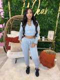 Solid Color Long Sleeve Three Piece Pants Set GBGF-23019