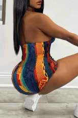 Sexy Print V Neck Sling Bodysuit GBGF-23009