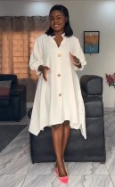 Solid Lantern Sleeve Irregular Shirt Dress NY-10738
