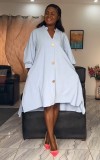 Solid Lantern Sleeve Irregular Shirt Dress NY-10738