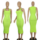 Sexy Rib Solid Color Sleeveless Vest Dress YD-8800